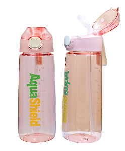 AquaShield 역류방지 빨대 내장 물병 분홍 650ml 상품 사진